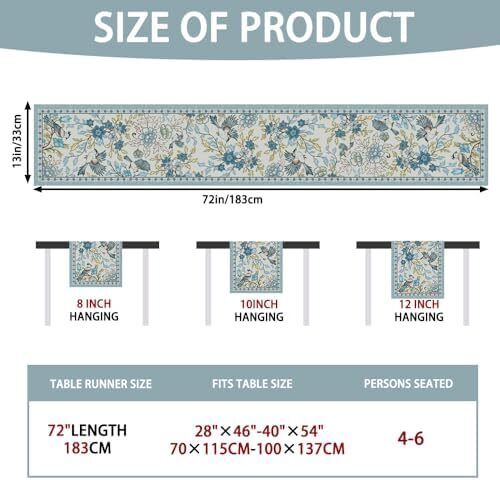 Spring Birds Flowers Table Runner 13x72 Inch,Seasonal Holiday Kitchen Dining Tab - Picture 2 of 7