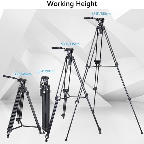 73" Video Tripod Heavy Duty Tripod Camera Stand W/ Fluid Drag Head Tripod Dolly - Picture 13 of 25