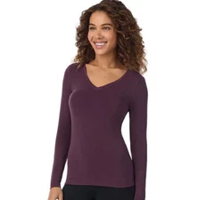 Cuddl Duds Softwear With Stretch Long Sleeve V-Neck Top NWT (B4)