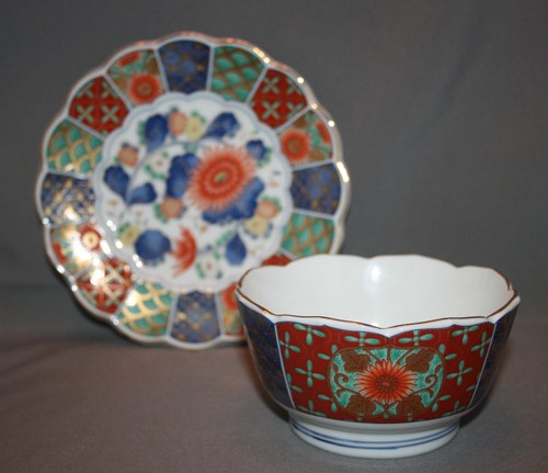 Vintage Japanese Kozan Gama Scalloped Bowl & Plate Set circa 1960 Imari Asian - Picture 10 of 10