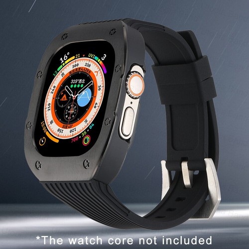 Metal RM Bezel Mod Kit Case Band Fr Apple Watch Ultra 9 8 6 44/45mm Rubber Strap - Picture 14 of 56