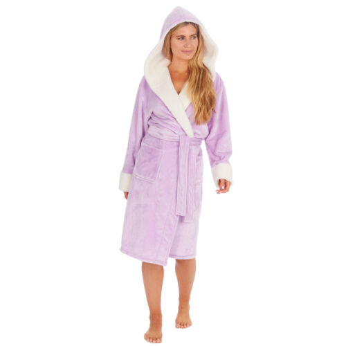 Damen warm gemütlich schimmernd Winter Fleece Ankleideraumkleid mit Borg Fleece Borte S-XL - Bild 8 von 10