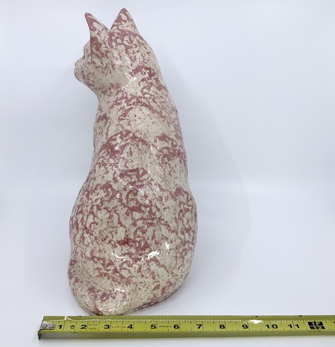 Large Vintage Katy's Country Charm Ceramic Pink Spongeware Cat Figurine 12.25" - Picture 8 of 8