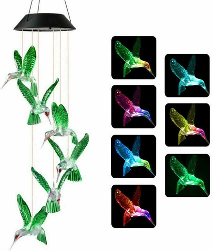 LED Color Changing Solar Wind Chimes Lights Hanging Hummingbird Ball Garden Lamp - Picture 5 of 27