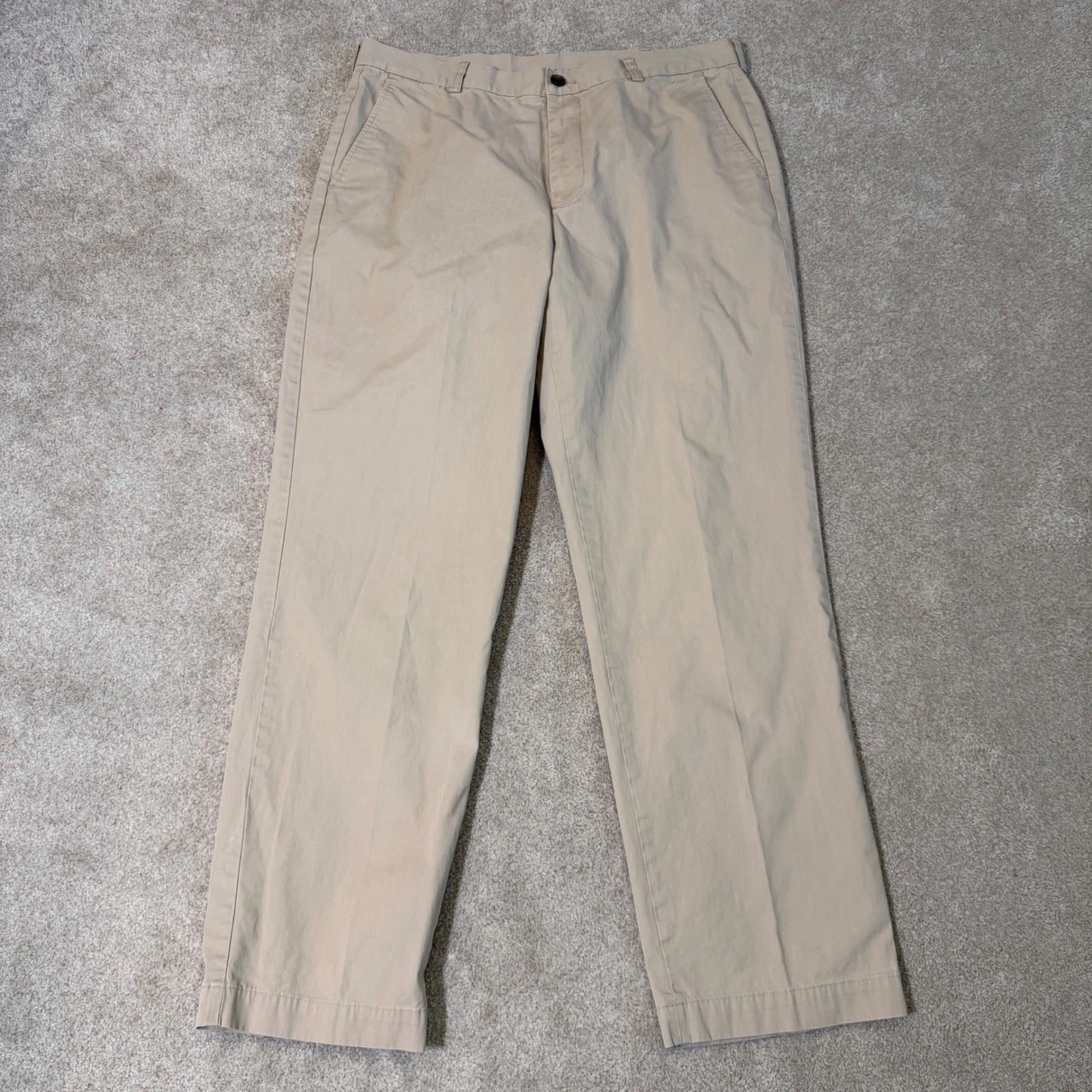 Brooks Brothers 346 Mens Tan Khaki Chino Pants 36x32 Cotton Straight Leg Trouser