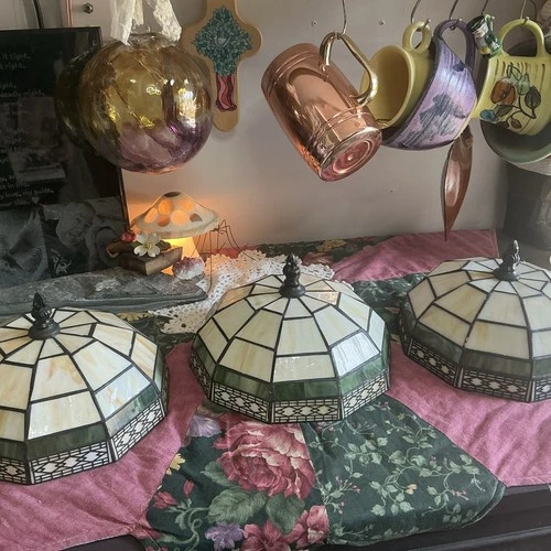 (3) 8 1/2" Vintage Spectrum Tiffany Style Stained Glass Ceiling Light Shade