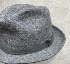 VTG 80 s Fedora Hat Dobbs 5th Avenue Tweed Gray Band Tweed 7 1/8 Satin Lining