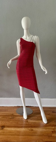Vintage 90s Red Asymmetrical Heart Y2K Body Con Dress XS - Picture 7 of 14