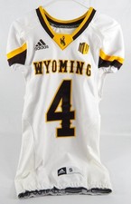 2018 Wyoming Cowboys #4 Game Issued Pos Used White Jersey Football S 390