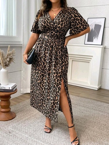 Plus Size Große Größen Maxikleid Kleid Maxi Freizeit Animal Print Leo-Look 44-52 - Bild 4 von 13