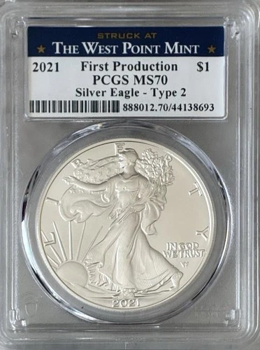 2021 W American Eagle Fine Silver 1oz. Dollar Coin PCGS MS70 First Prod Type 2