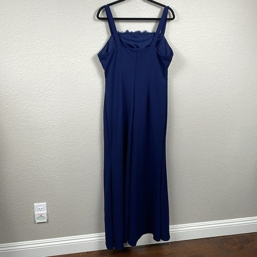 New Alex Evenings Flower Neckline Maxi Dress Square Neck Navy Blue Sz 14 - Picture 6 of 13