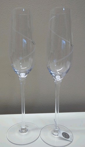Set/2 Swarovski Crystal Champagne Flutes W/Gems Toasting Glasses 10.5 In READ - Picture 4 of 16