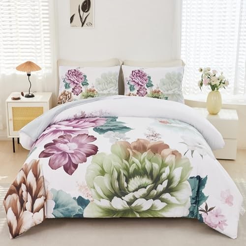  Set piumone floreale misura fiori set biancheria da letto morbida microfibra queen verde - Foto 1 di 6