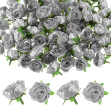 Artificial Rose Heads 50-Pack 1.2 Inch Small Silk Flowers Silver Tone