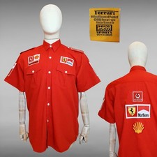 Camicia da corsa vintage Ferrari Marlboro F1 Red Pit Crew uomo cotone bottoni...