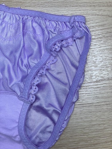 Vintage Pastel Purple Silky Panty Slippery Nylon Sissy Bikini Hi Leg Briefs Sz.5 - Picture 16 of 18