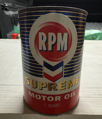 Vintage Chevron RPM Supreme Motor Oil Can OPEN Top