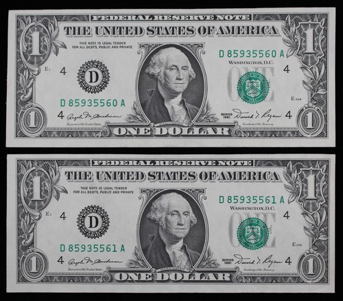 Discovery Block MULE/NON MULE CHANGEOVER PAIR $1 1981 AU+  FRNs D85935560A-61A - Picture 2 of 4