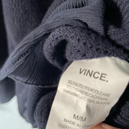 Vince Women’s Size M Open Knit V Neck Long Sleeve Pullover Sweater Navy Cashmere - Picture 8 of 13