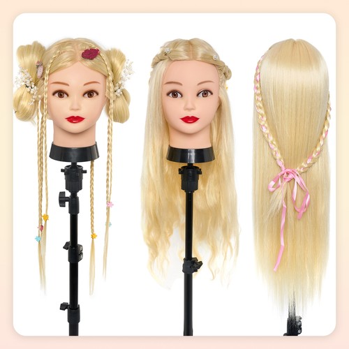 66CM Übungskopf Frisierkopf Friseur 50% Echthaar Haar Ausbildung Kopf Blondbraun - Bild 6 von 11