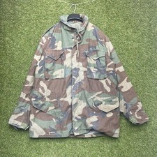 US Army Jacket Mens Large Long M65 Woodland Camo Field Coat Cold Weather Hunting