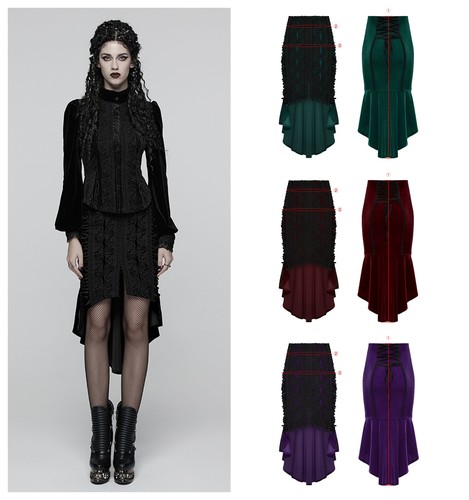 Punk Rave Women Gothic Slim Elegant Asymmetrical Hem Skirt Adjustable Long Skirt - Bild 1 von 48