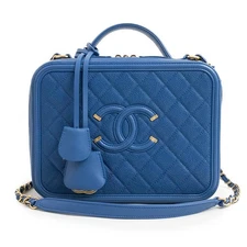 CHANEL Matelasse Large Vanity Case Handbag Caviar Leather, Blue A93344