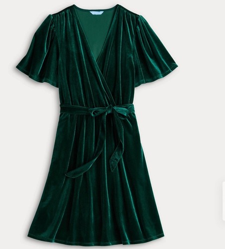 Draper James Women Dress XL Green Velvet Wrap Short Sleeve V-neck Christmas - Picture 2 of 14