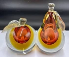 Murano Barbini X Large Pear & Peach/Apple Sommerso Glass Bookends UV Reactive