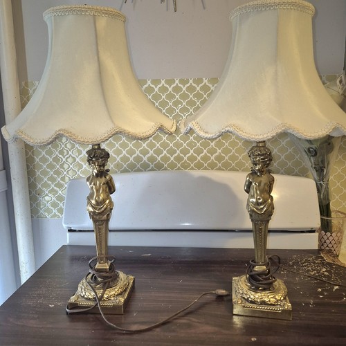 Antique cherub lamps W/ Shades- Petite 22" Tall - Picture 7 of 17