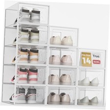 Fit Size 14 Shoe Storage Box Plastic Stackable Shoe Organizer XXX-Large Clear