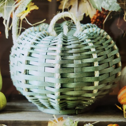 Longaberger Dresden & Company Medium Green Woven Pumpkin Basket+Protector AUTUMN - Picture 4 of 4