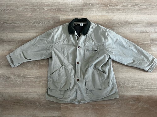 LL Bean Jacket Mens XXL Beige Canvas Barn Chore Field Coat Flannel Lined