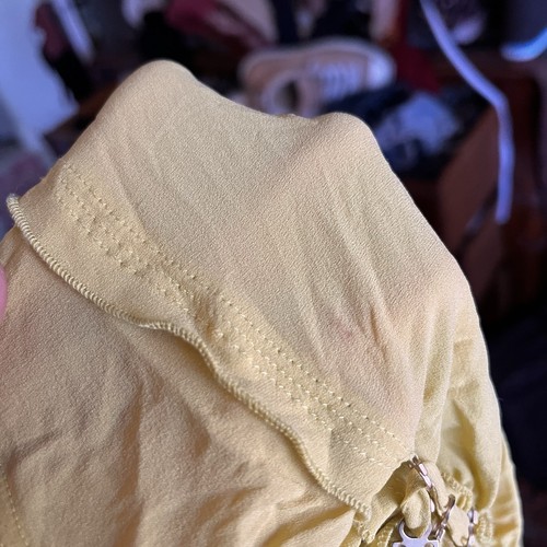 S Vtg Roberto Cavalli Sleeveless Lace Up Tank Top Blouse Yellow Ruffle Ruched - Picture 15 of 17