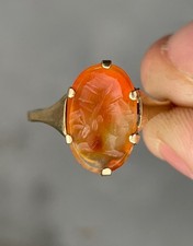 9ct Gold Agate Carved Roman Head Seal Ring, Vintage 9k 375