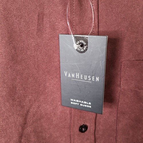 Van Heusen Shirt Mens XL Burgundy Soft Suede Button Down Polyester Red NEW - Picture 4 of 10