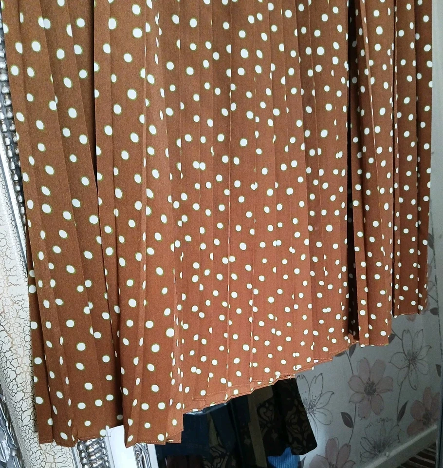 MAX MARA женщины дизайнерский коричневый смесь в горошек ретро стиль плиссированные Midi юбка UK12 - Изображение 4 из 4