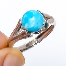 Larimar Gemstone 925 Silver Plated Ring Adjustable R81