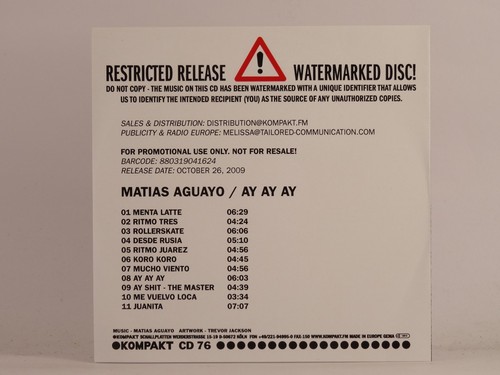 MATIAS AGUAYO AY AY AY (560) 11 Track Promotional CD Album plus Picture Sleeve K - Picture 2 of 8