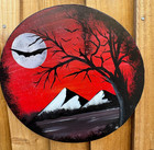 Stunning Original HAND PAINTED Art Bat Night Scene Red Wall Hanging  12" (16)