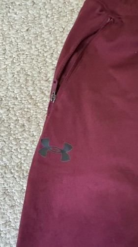 Under Armour Fitted Sweatpants Youth Large Maroon Drawstring Zipper Pockets - Picture 5 of 9