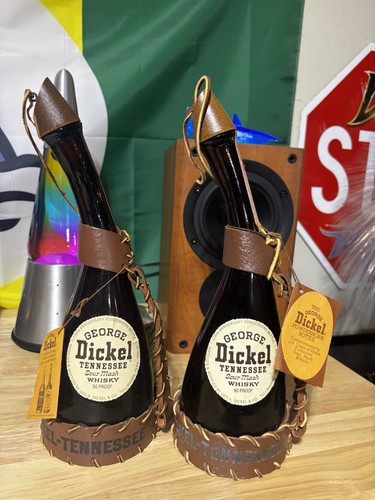 GEORGE DICKEL 110th ANNIV. POWDERHORN BOTTLE DECANTER 13" Set Of 2