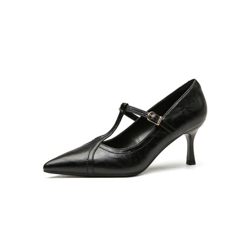 Retro spitze High-Heels Damenschuhe schmale Absätze Frühling T-Form Pendlerschuhe - Bild 6 von 15
