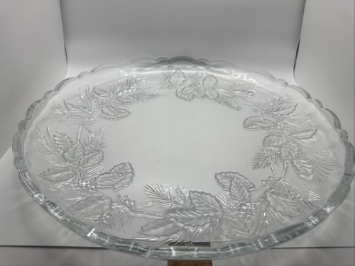 Vintage Studio Nova Crystal Christmas Platter 14" Deck The Halls Holly Ivy Pine - Picture 2 of 4