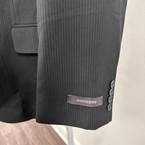 DOCKERS Hombres 48R Traje Negro Rayas Abrigo Deportivo Blazer Chaqueta Nuevo Con Etiquetas - Imagen 3 de 15