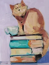 Stacked Books Illustration Style Painting Art PRINT by Artist Jose Trujillo