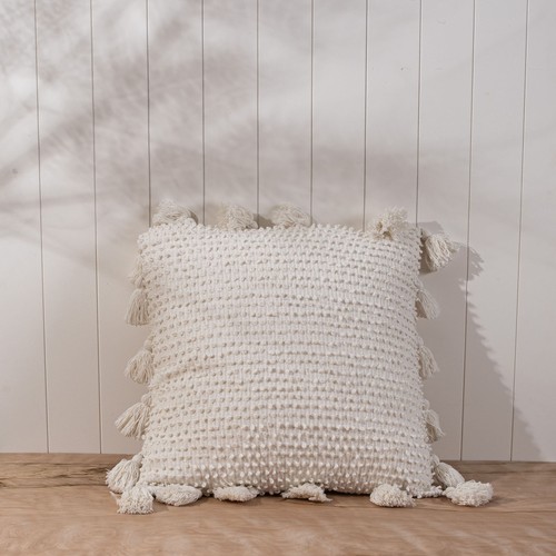 Pulled Knot White Handwoven Filled Pillow, 24" x 24" - Foreside Home & Garden - Picture 2 of 4
