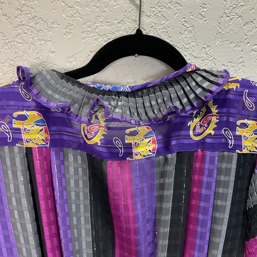 Mosaik Midikleid Akkordeon Plissee Georgette Blouson Rock Bluse Vintage - Bild 4 von 15