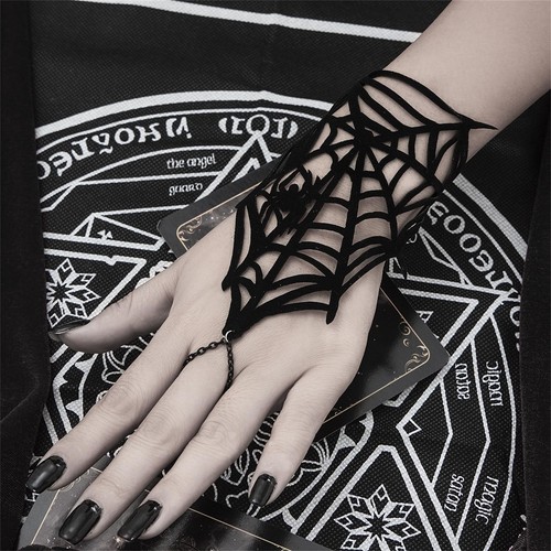 Vintage Hand Chain Bracelet for Women Personalized Dark Black Lace Tassel Ring B - Picture 3 of 7